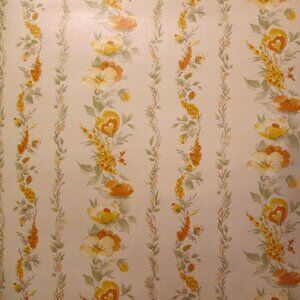 Vintage 1980s Striped Orange Floral Motif Wallpaper